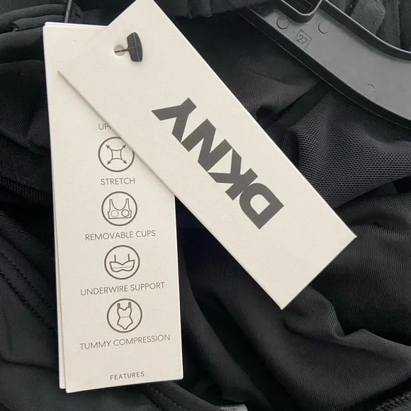 NWT DKNY Black Ruffle V-Neck Swimsuit UPF 40+ Womens Size Large - Picture 5 of 7